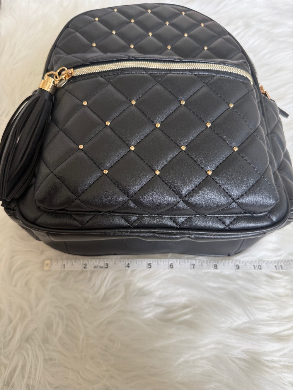 NWT Claire’s Black Quilted Mini Backpack Gold Studded Faux Leather Bag - Picture 8 of 10